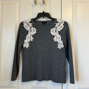 J Crew Gray w/ Lace Accent Top